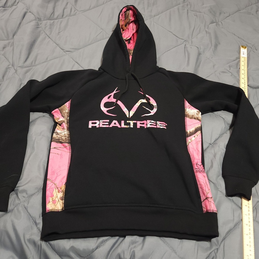Realtree Hoodie Women's Small Black Pink Camo Pullover Hunting Sweatshirt